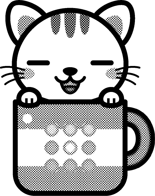 猫とコーヒーカップのイラスト/モノクロ