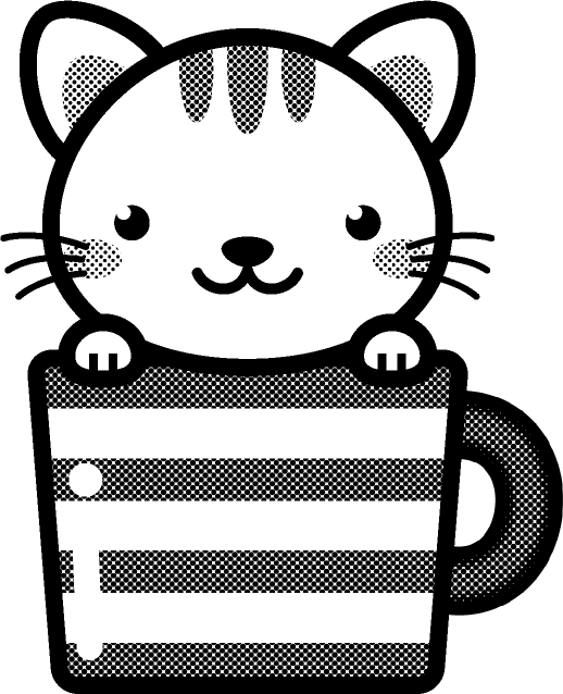猫と横縞模様のコップイラスト/モノクロ