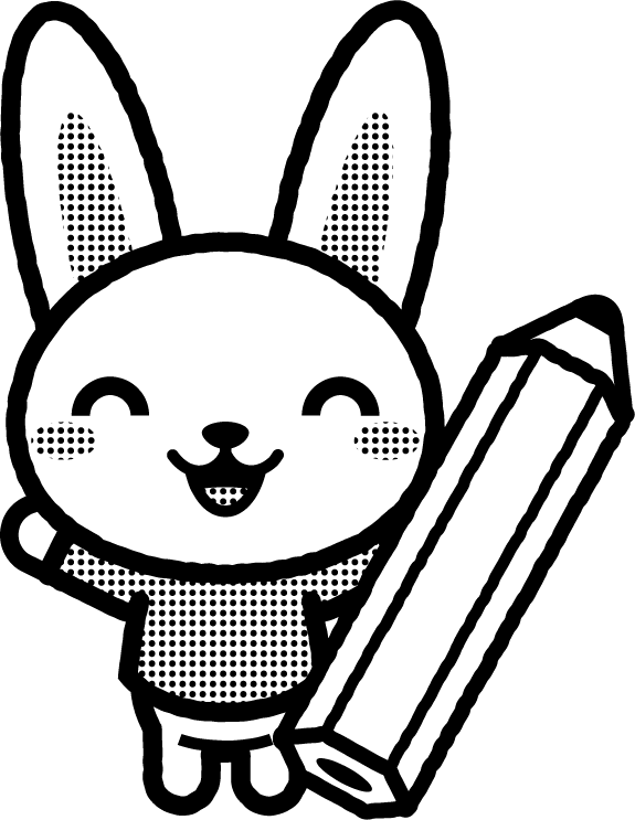 鉛筆を持ったウサギのイラスト/モノクロ