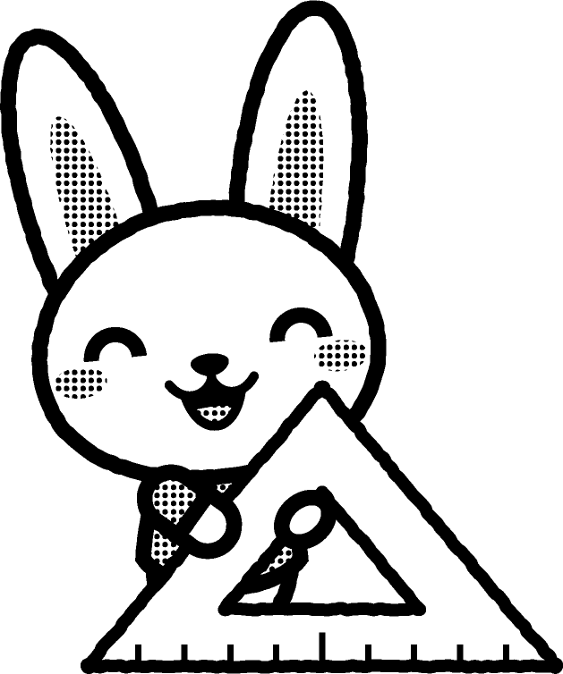 三角定規を持った動物/ウサギ/モノクロ