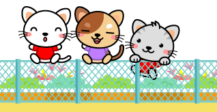 フェンスに登っておしゃべりする猫イラスト 猫 動物 素材のプチッチ