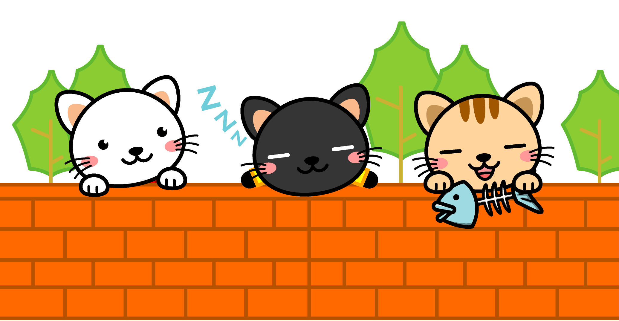 ブロック塀の上でまったりする猫イラスト 猫 動物 素材のプチッチ