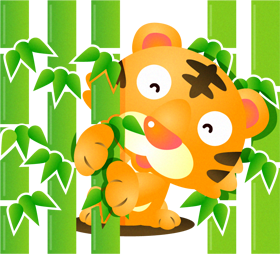 竹林から顔を出す虎のイラスト