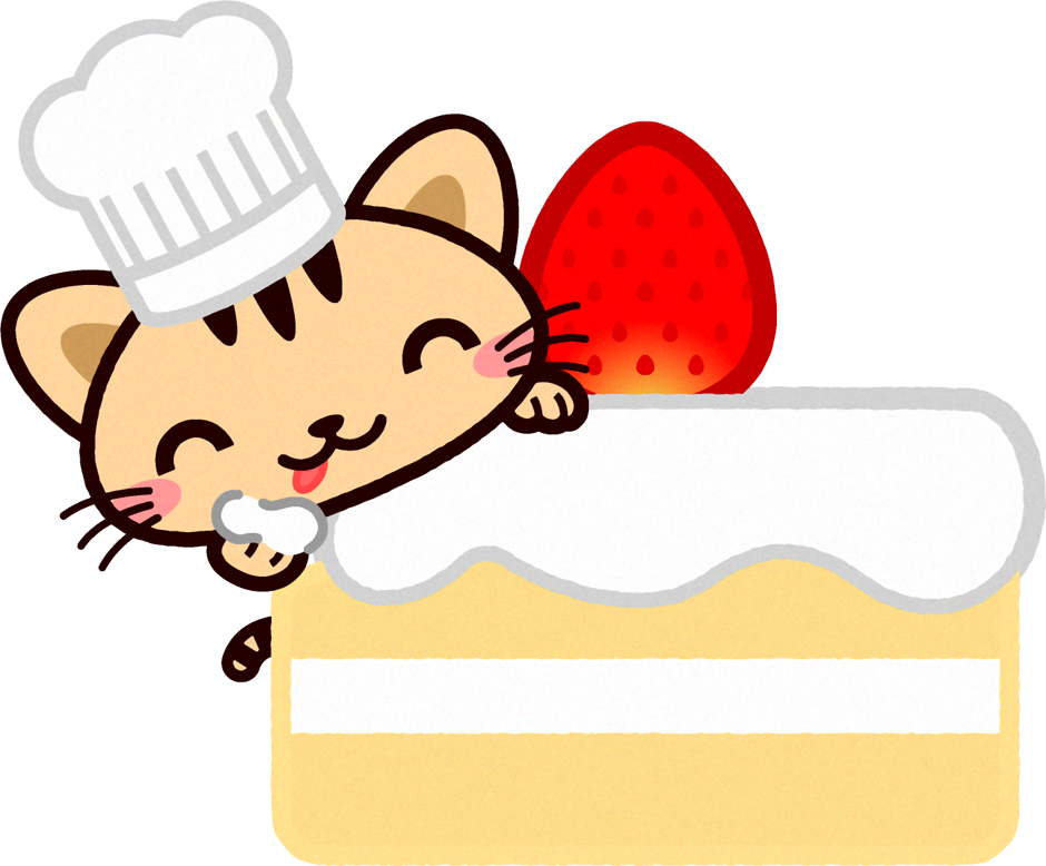 ショートケーキを食べる猫イラスト 猫 動物 素材のプチッチ