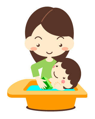 お母さんが赤ちゃんをお風呂に入れているイラスト かわいいフリー素材 無料イラスト 素材のプチッチ