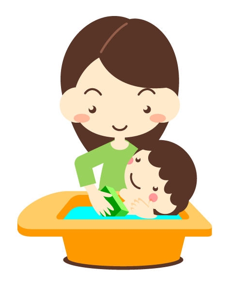 お母さんが赤ちゃんをお風呂に入れているイラスト かわいいフリー素材 無料イラスト 素材のプチッチ
