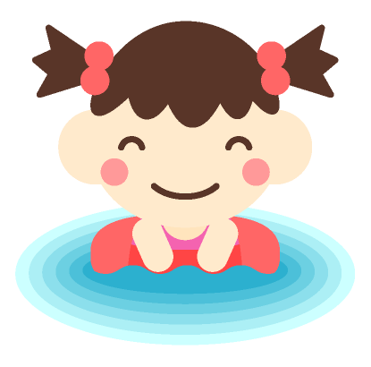 浮輪と女の子の赤ちゃんのイラスト（水に浮かぶ）