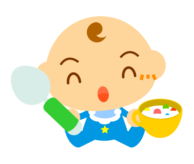 ベビーフードを食べる赤ちゃんイラスト 男の子 かわいいフリー素材 無料イラスト 素材のプチッチ