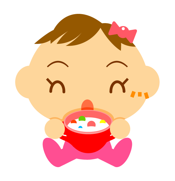 ベビーフードを食べる赤ちゃんイラスト 女の子 かわいいフリー素材 無料イラスト 素材のプチッチ