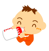 ミルクを飲む赤ちゃんイラスト オレンジ色の服を着た男の子 かわいいフリー素材 無料イラスト 素材のプチッチ