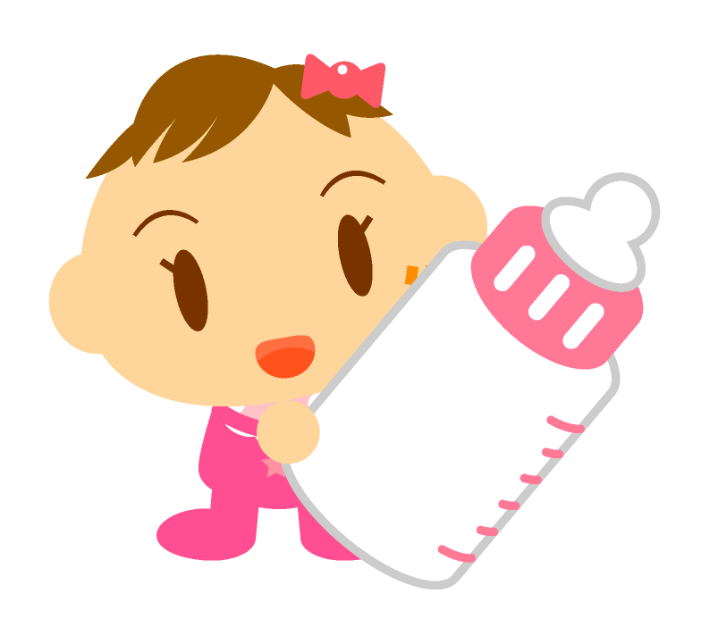 哺乳瓶を持った赤ちゃんイラスト 女の子 かわいいフリー素材 無料イラスト 素材のプチッチ