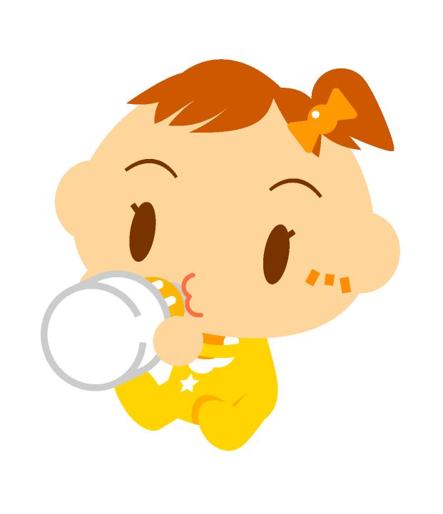ミルクを飲む赤ちゃんイラスト 黄色の服を着た女の子 かわいいフリー素材 無料イラスト 素材のプチッチ