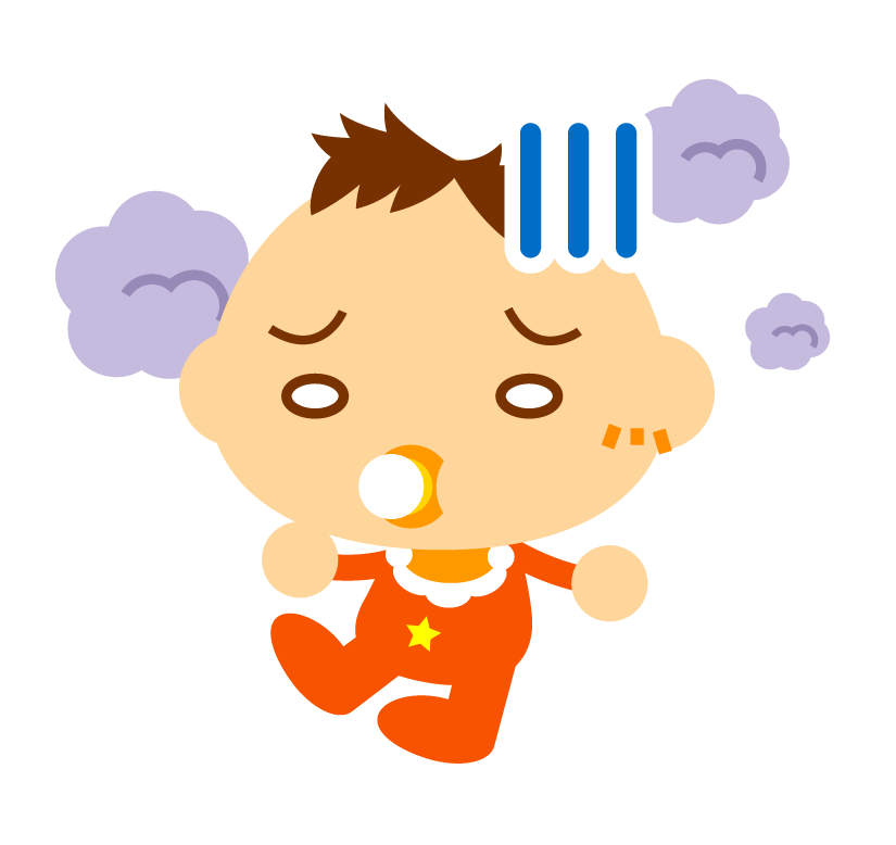 モヤモヤ イライラする赤ちゃんイラスト オレンジ色の服を着た男の子 かわいいフリー素材 無料イラスト 素材のプチッチ