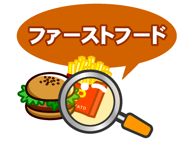 ファーストフードの文字とハンバーガーとフライドポテトイラスト 食べ物 素材のプチッチ