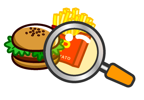 ファーストフードの文字とハンバーガーとフライドポテトイラスト 食べ物 素材のプチッチ