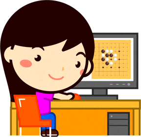 パソコンでネット囲碁をする女の子イラスト