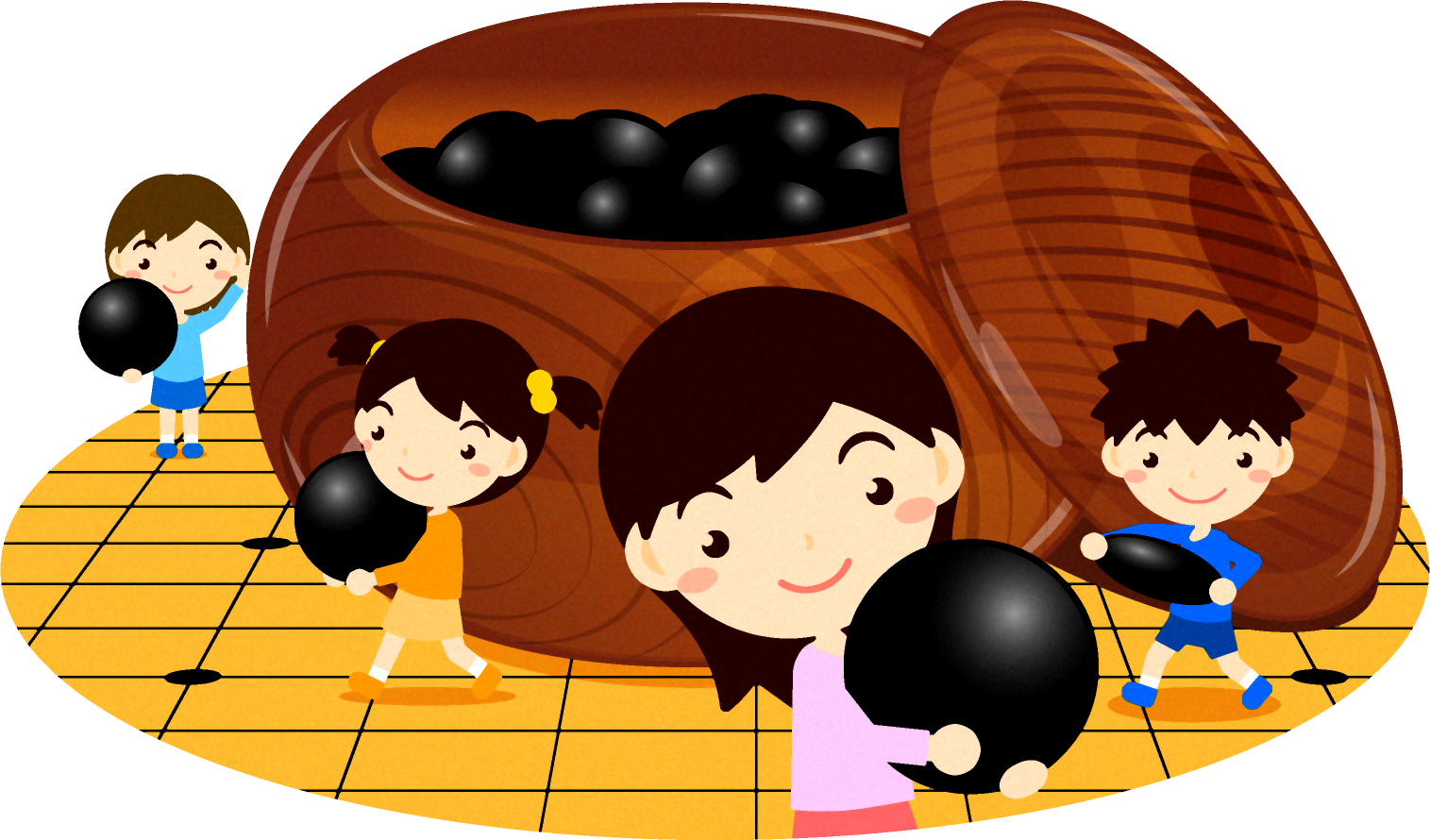 囲碁と子供達のイラスト2 黒い碁石 囲碁 趣味 素材のプチッチ