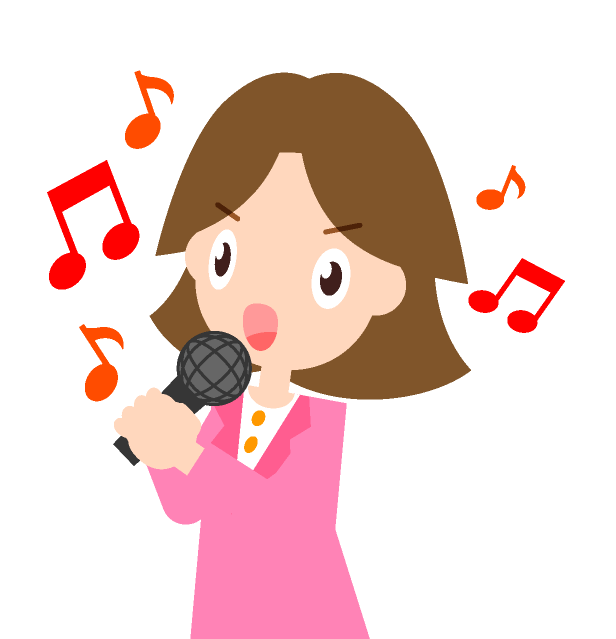 カラオケを歌う人のイラスト スーツの女性 好きな歌を熱唱する かわいいフリー素材 無料イラスト 素材のプチッチ