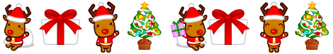 赤鼻のトナカイとプレゼントとクリスマスツリーのライン・罫線イラスト