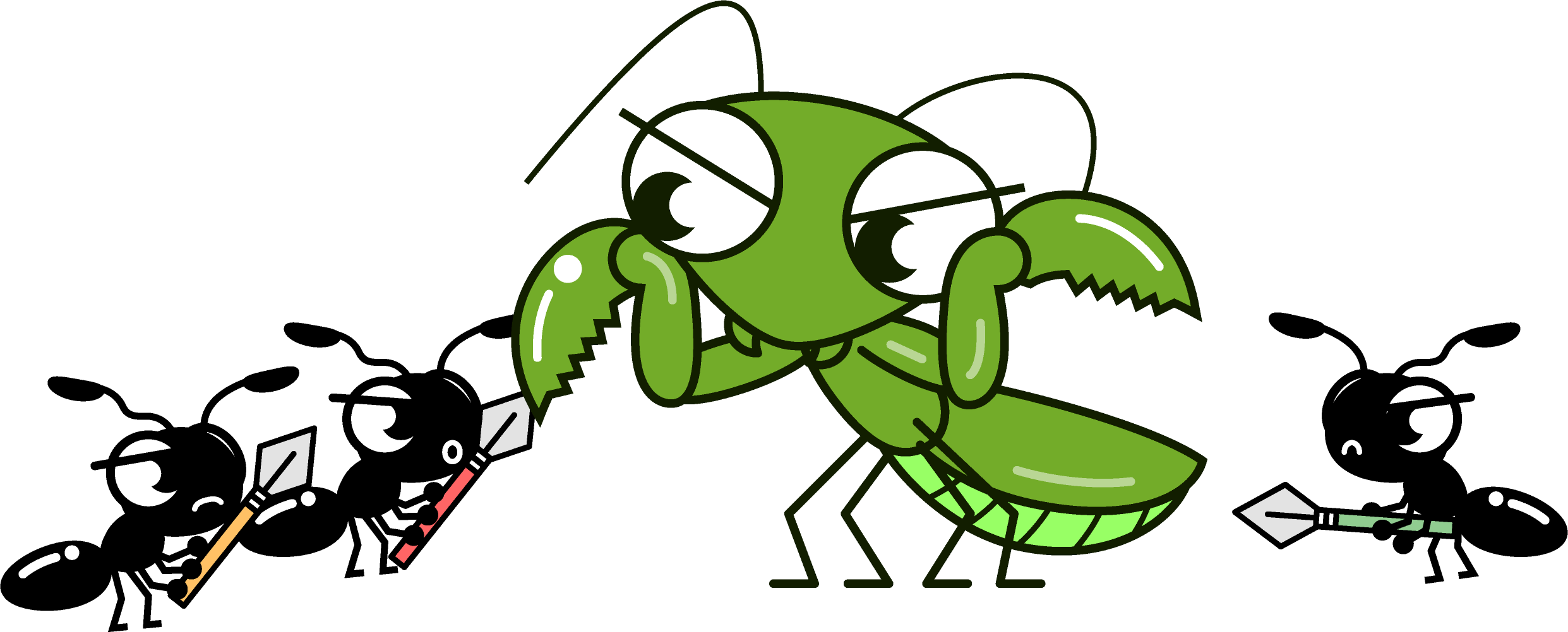 カマキリと戦う蟻イラスト 昆虫 素材のプチッチ