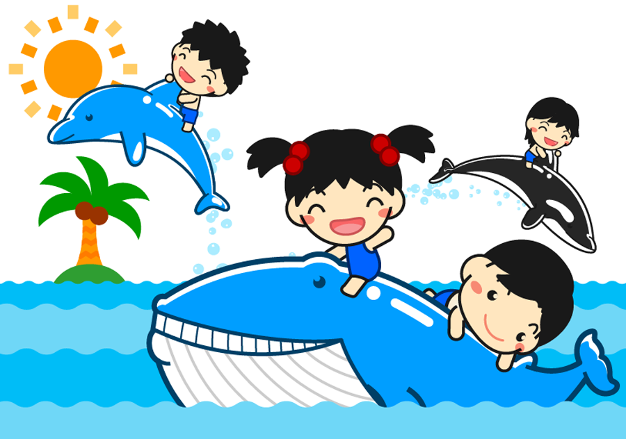 海で遊ぶ子供達の塗り絵の色見本