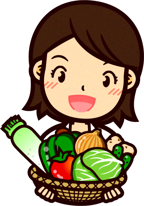 女性の栄養士イラスト/色々な野菜を持つ