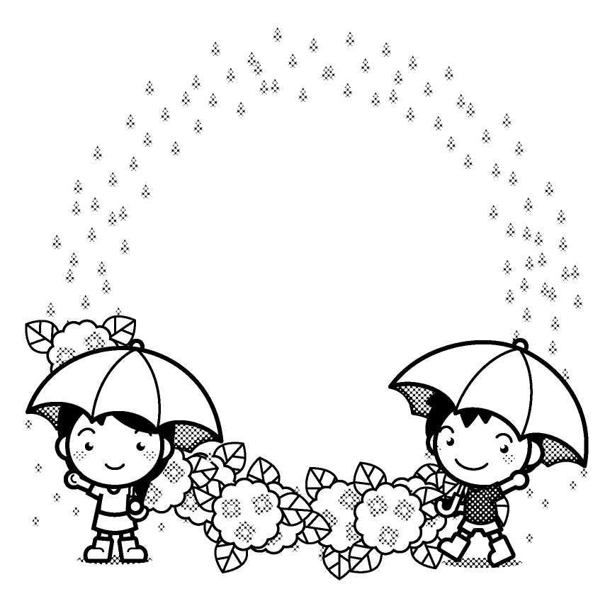 梅雨と子供たちの飾り罫イラスト 6月 飾り罫 素材のプチッチ