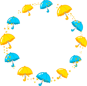 黄色と水色の傘飾り罫イラスト