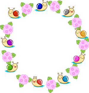 紫陽花とカタツムリの飾り罫イラスト