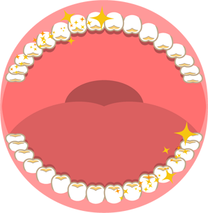 ピカピカの歯の飾り罫イラスト