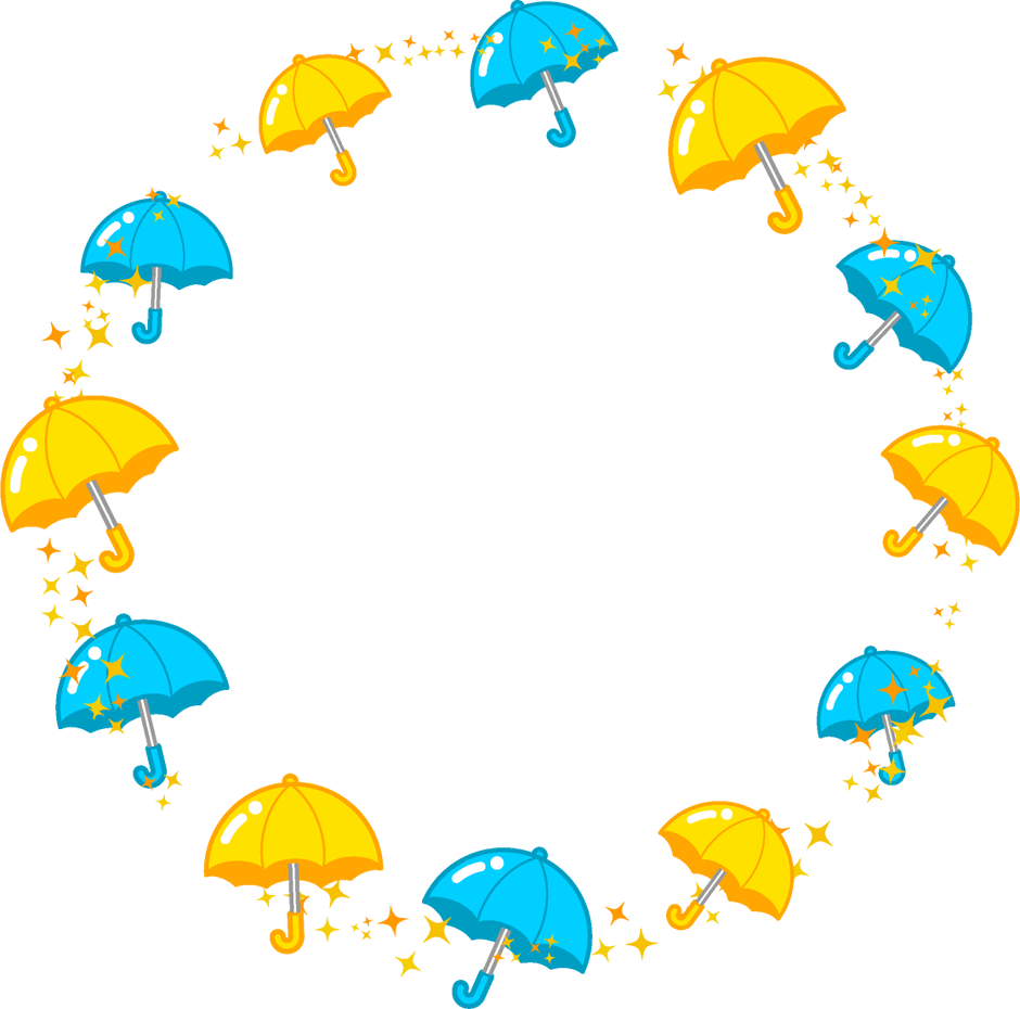 黄色と水色の傘飾り罫イラスト