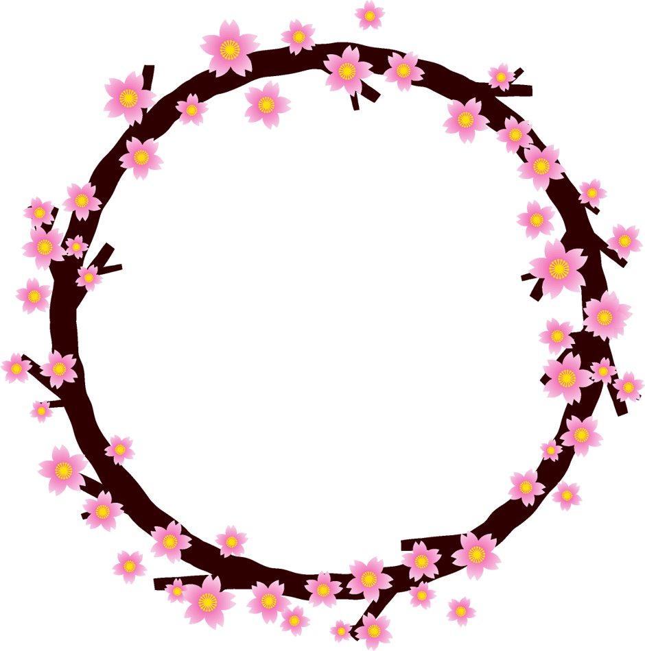 桜の花と枝の飾り罫イラスト