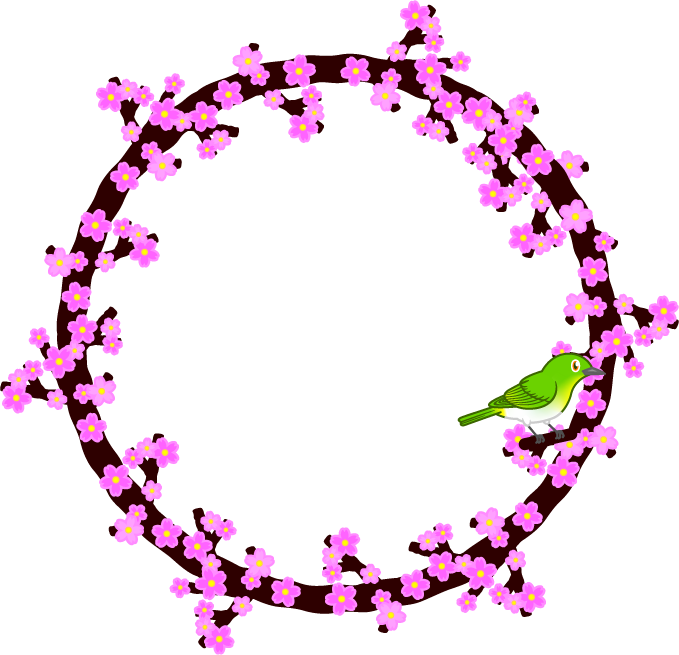 メジロと桜の花飾り罫イラスト