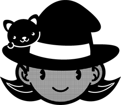 魔女の顔と黒猫イラスト モノクロ 10月 季節 素材のプチッチ