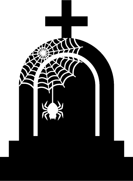 墓と蜘蛛の巣イラスト モノクロ 10月 季節 かわいいフリー素材 素材のプチッチ