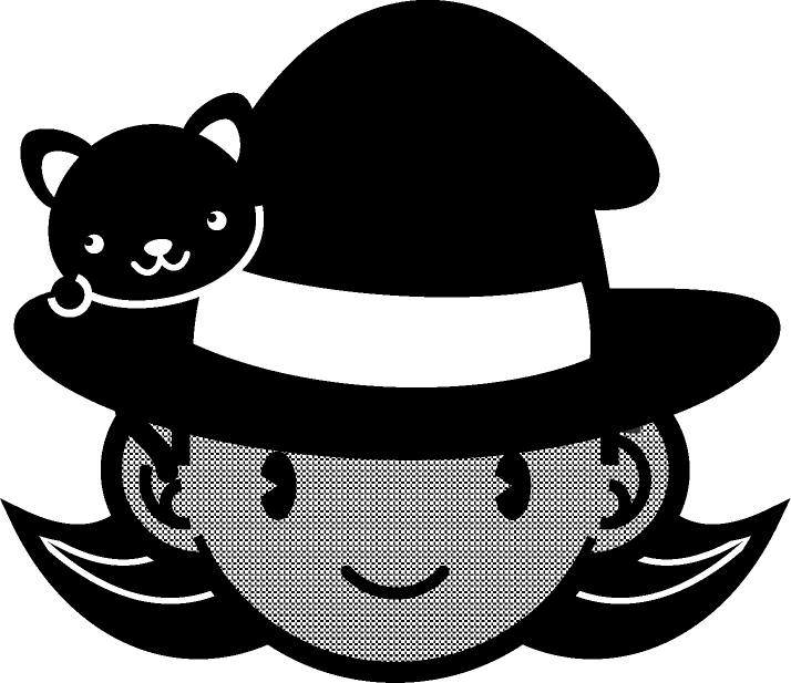 魔女の顔と黒猫イラスト モノクロ 10月 季節 素材のプチッチ