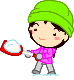 雪かき用スコップで雪を集める女の子イラスト