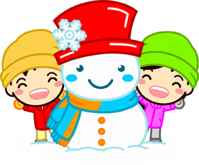 雪だるまと子供達のイラスト