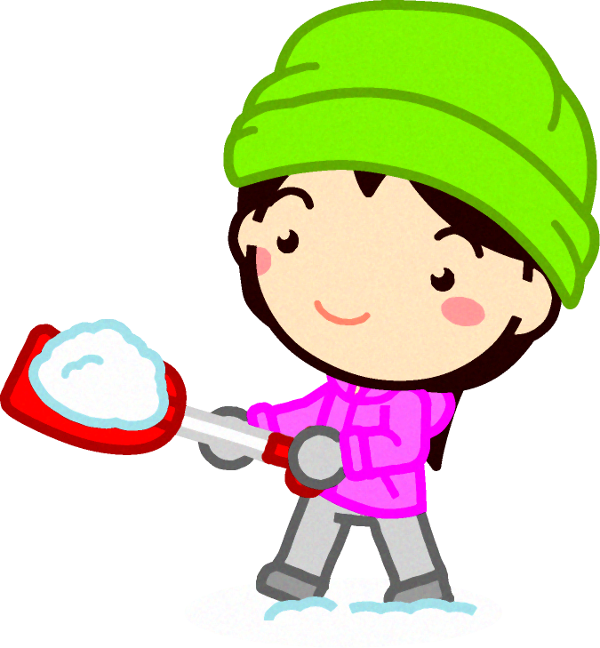 雪かき用スコップで雪を集める女の子イラスト 雪と子供たち 12月 季節 素材のプチッチ