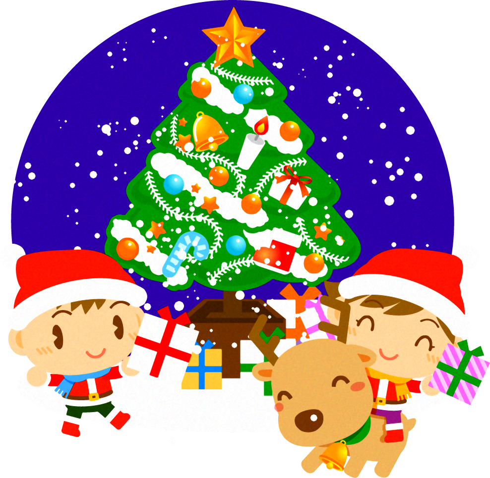 クリスマスツリーとサンタクロース衣装の子供イラスト クリスマス 12月 季節 素材のプチッチ
