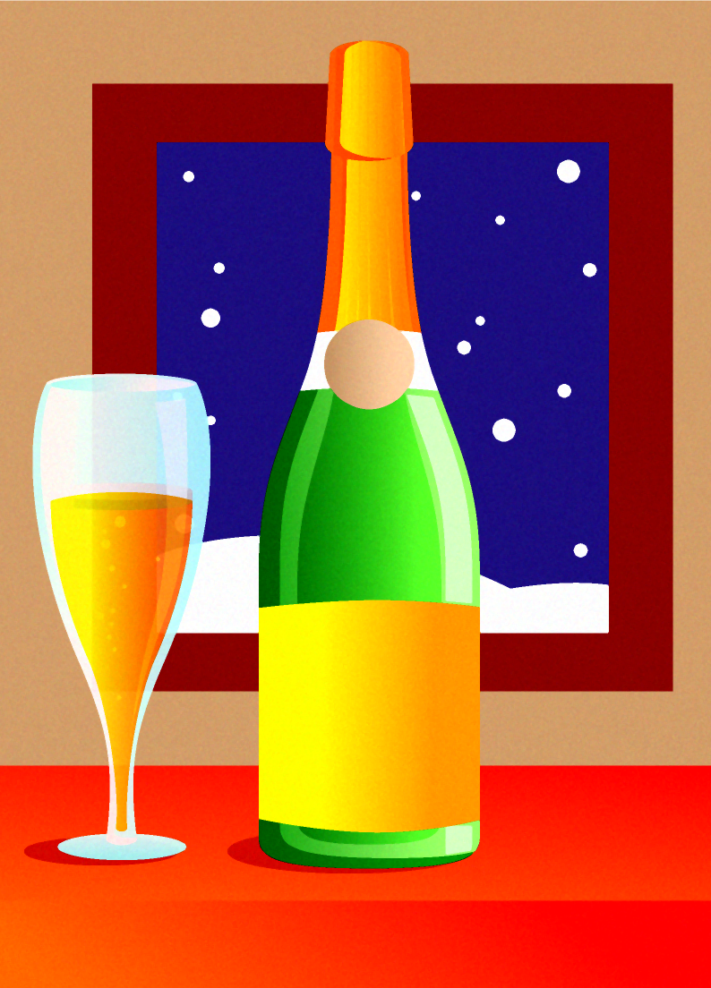 シャンパンと雪イラスト