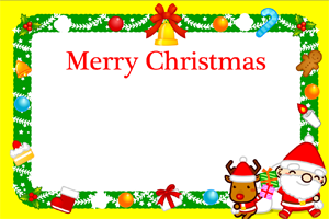 サンタクロースとトナカイとクリスマスリーフのカード