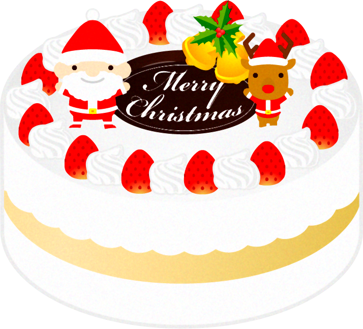 クリスマスケーキのイラスト｜サンタさんとトナカイ｜12月｜季節｜素材のプチッチ