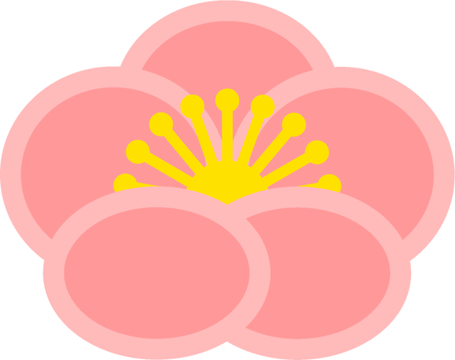 梅の花イラスト 縁どり薄いピンク色 かわいいフリー素材 無料イラスト 素材のプチッチ