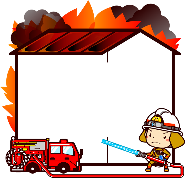 消防士の消火活動フレームのイラスト