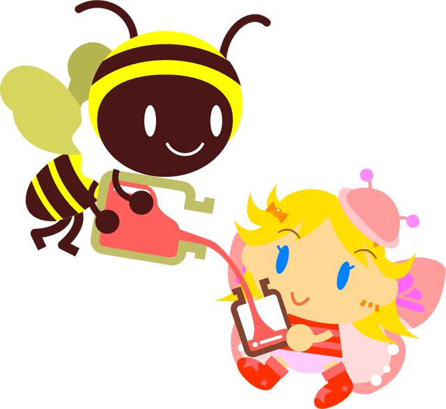 ミツバチから蜜をもらうチョウチョ姿の女の子イラスト