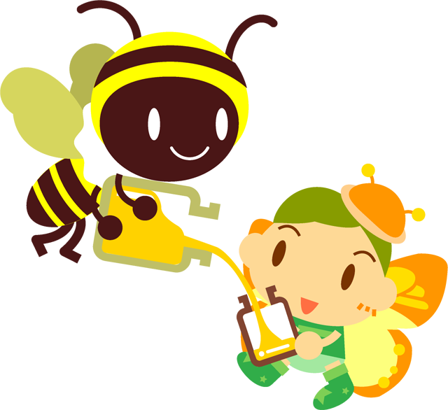 ミツバチから蜜をもらうチョウチョ姿の男の子イラスト