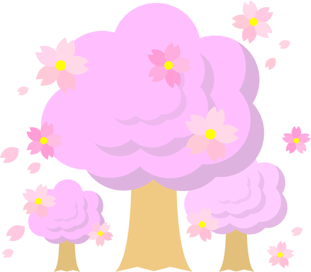 3本の桜の木イラスト 桜と子供たち 4月 季節 素材のプチッチ