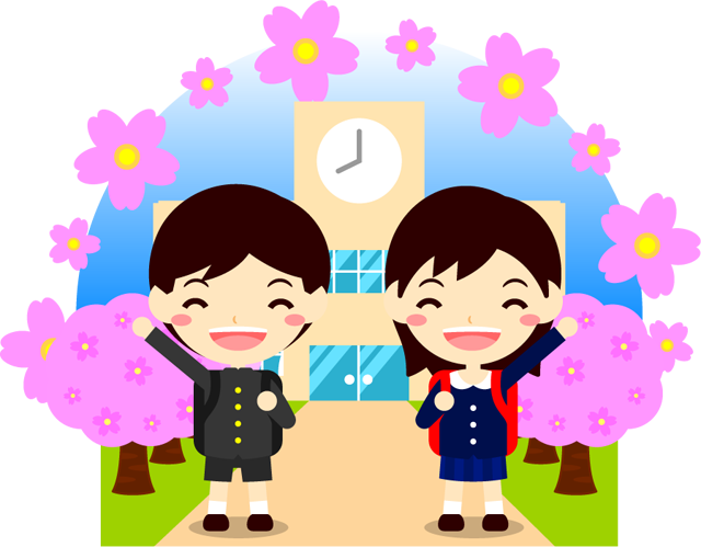 入学する小学生イラスト 桜咲く学校 入学 4月 季節 素材のプチッチ