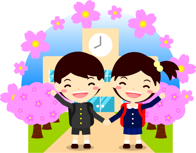 入学する小学生イラスト 桜咲く学校2 入学 4月 季節 素材のプチッチ